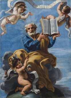 SAINT PETER ON THE GLOBE WITH THREE ANGELS By Il Baciccio