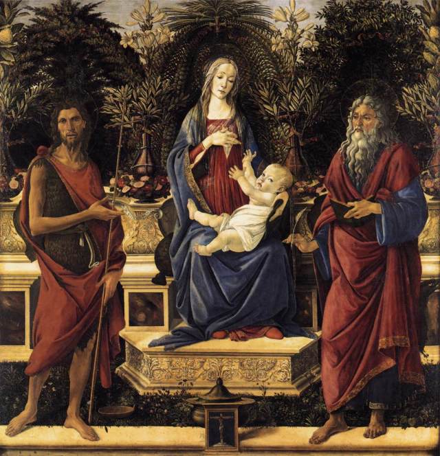 Virgin and Child Enthroned between St John the Baptist and St John the Evangelist - Sandro Botticelli